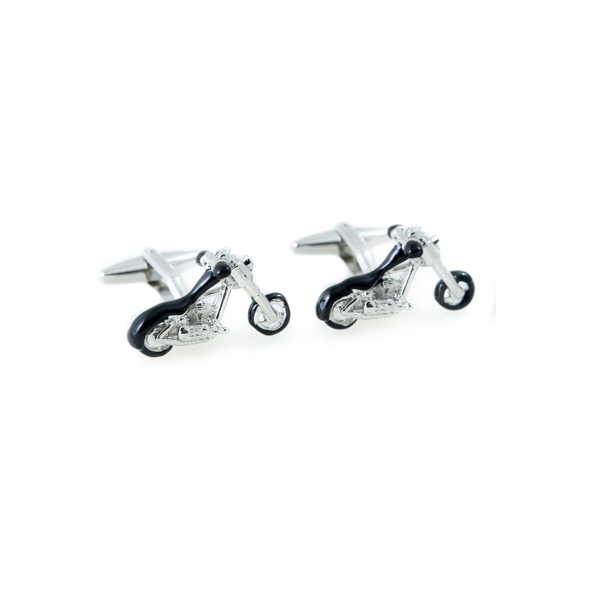 Bey-Berk Rhodium-Plated Motorcycle Cuff Links, Silver