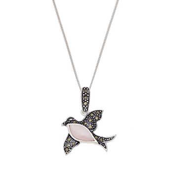 Tori Hill Sterling Silver Pink Shell & Marcasite Bird Pendant
