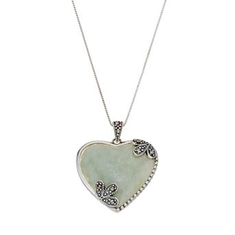 Tori Hill Sterling Silver Jade & Marcasite Heart Pendant