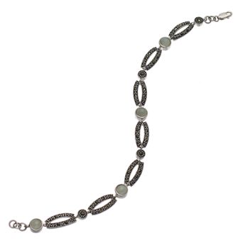 Tori Hill Sterling Silver Jade & Marcasite Bracelet