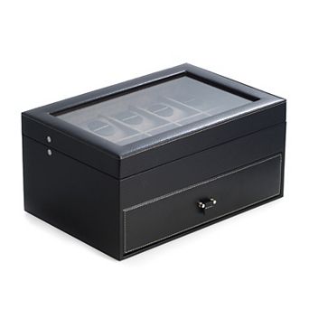 Bey-Berk Leather Black 20-Slot Watch Storage Case