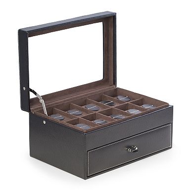 Bey-Berk Leather Black 20-Slot Watch Storage Case