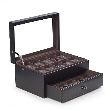 Bey-Berk Leather Black 20-Slot Watch Storage Case