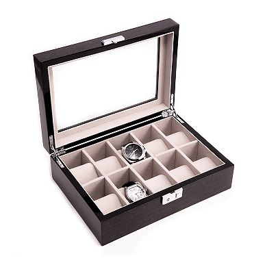 Bey-Berk Lacquered Wood Gray Watch Storage Case