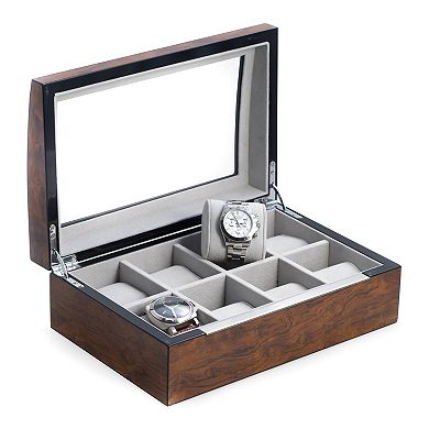 Bey-Berk Lacquered Wood Brown Watch Storage Case