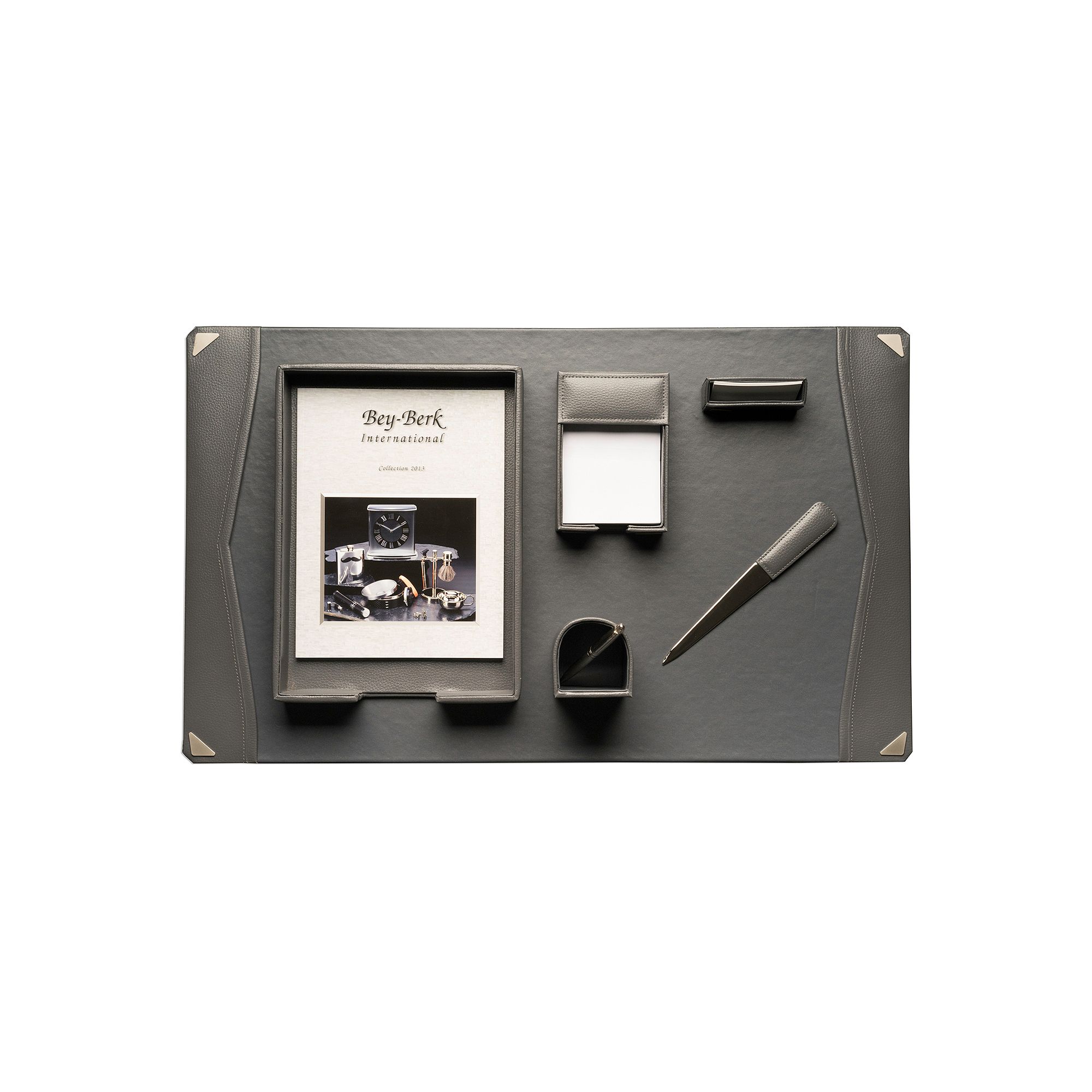 Bey-Berk  6-piece Gray Leather Desk Set