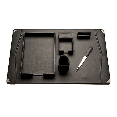 Bey-Berk 6-piece Gray Leather Desk Set