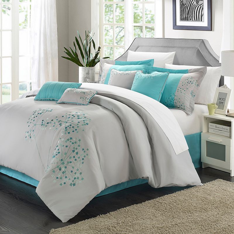 77559824 Chic Home Floral 8-piece Bed Set, Grey, Queen sku 77559824