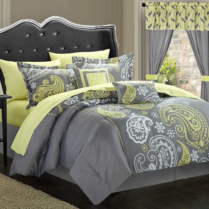 Chic Home Olivia 20-piece Paisley Print Reversible Bed Set, Grey, Queen