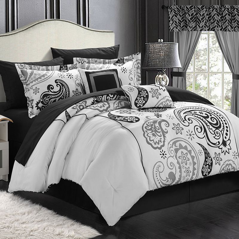 Chic Home Olivia 20-piece Paisley Print Reversible Bed Set, White, Queen