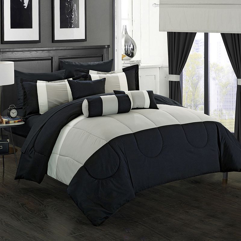 33777745 Chic Home 20-piece Mackenzie Bedding Set, Black, Q sku 33777745