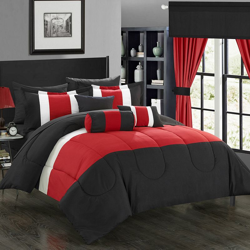 73522587 Chic Home 20-piece Mackenzie Bedding Set, Red, Kin sku 73522587