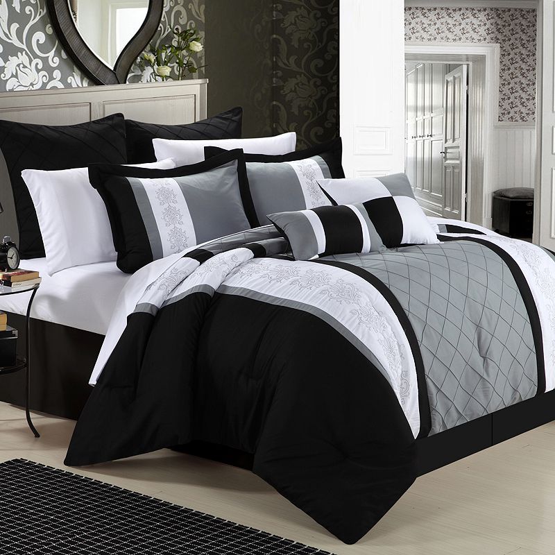 70057645 Chic Home Livingston 8-piece Bed Set, Black, Queen sku 70057645