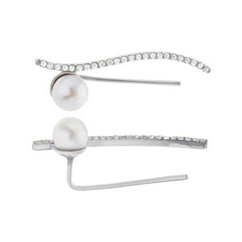 PearLustre by Imperial Sterling Silver Freshwater Cultured Pearl Ear Climber Earrings
