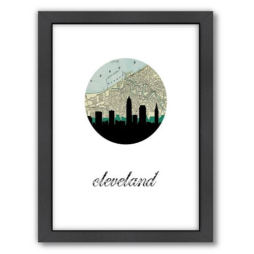 Americanflat Cleveland Map Skyline by PaperFinch Framed Wall Art