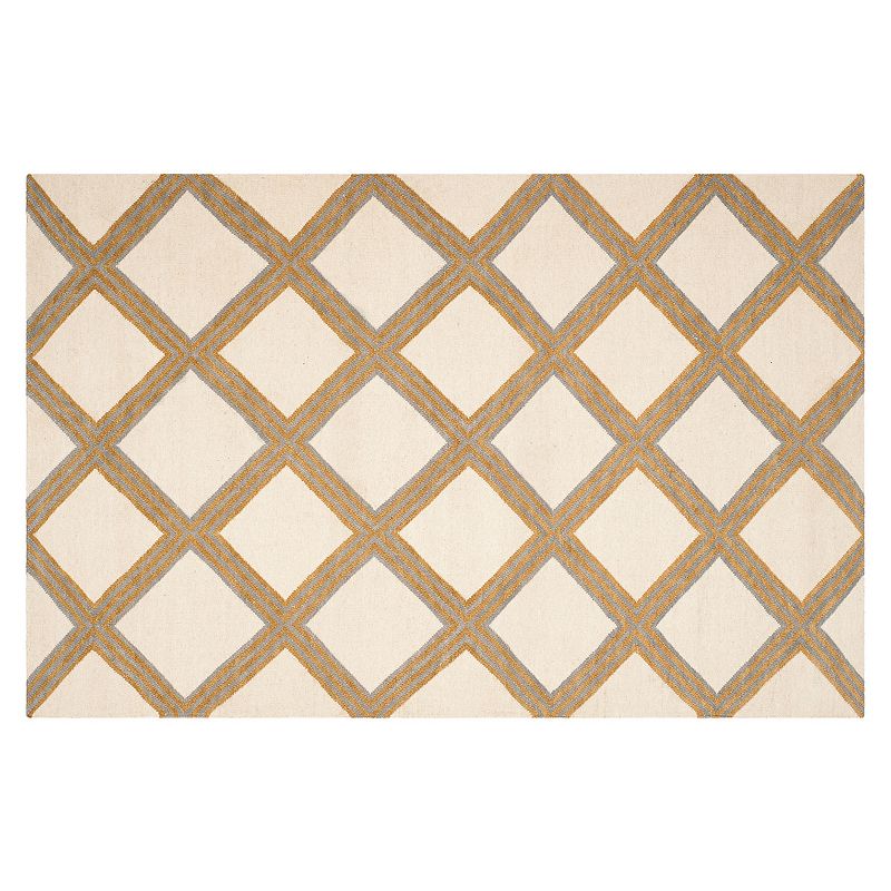 Safavieh Dhurries Diamond Stripe Handwoven Flatweave Wool Rug, White, 5X8 Ft