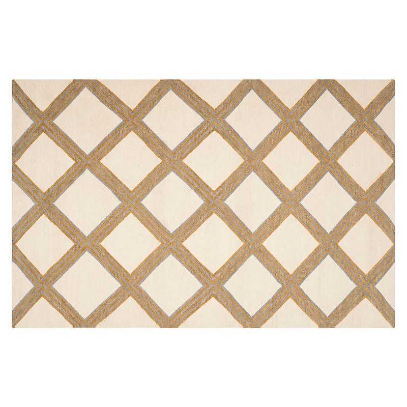 Safavieh Dhurries Diamond Stripe Handwoven Flatweave Wool Rug, White, 4X6 F