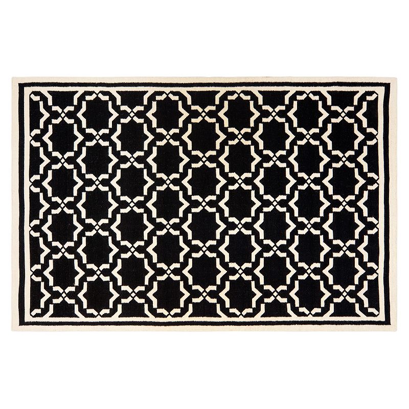 Safavieh Dhurries Star Handwoven Flatweave Wool Rug, Black, 2.5X12 Ft