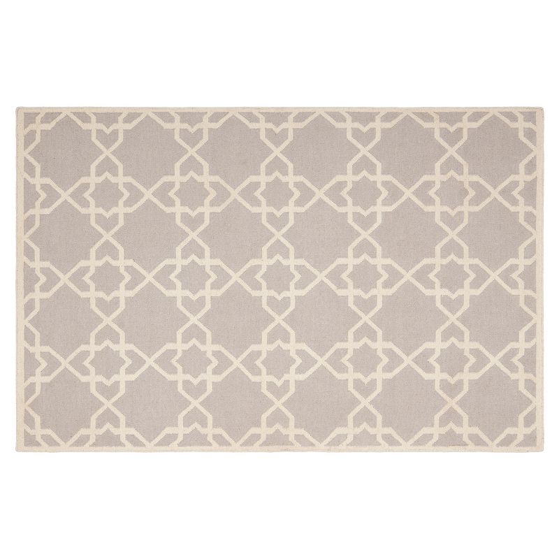 Safavieh Dhurries Quatrefoil Handwoven Flatweave Wool Rug, Grey, 6X9 Ft