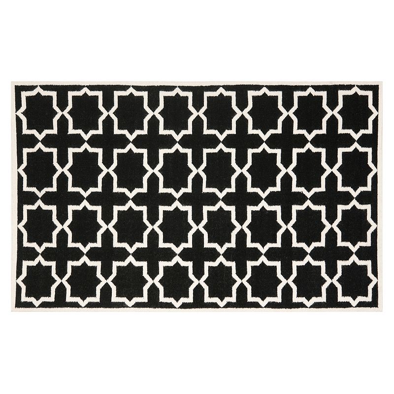 Safavieh Dhurries Quatrefoil Handwoven Flatweave Wool Rug, Black, 2.5X12 Ft