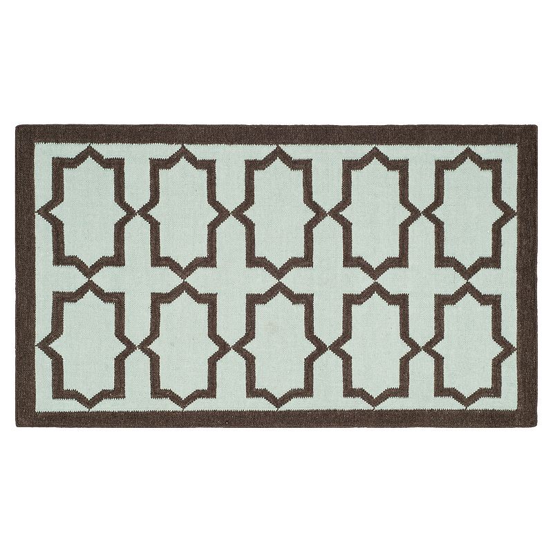 Safavieh Dhurries Quatrefoil Handwoven Flatweave Wool Rug, Light Blue, 6X9 Ft