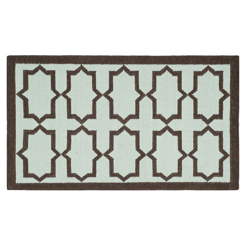 Safavieh Dhurries Quatrefoil Handwoven Flatweave Wool Rug, Light Blue, 6X9 Ft