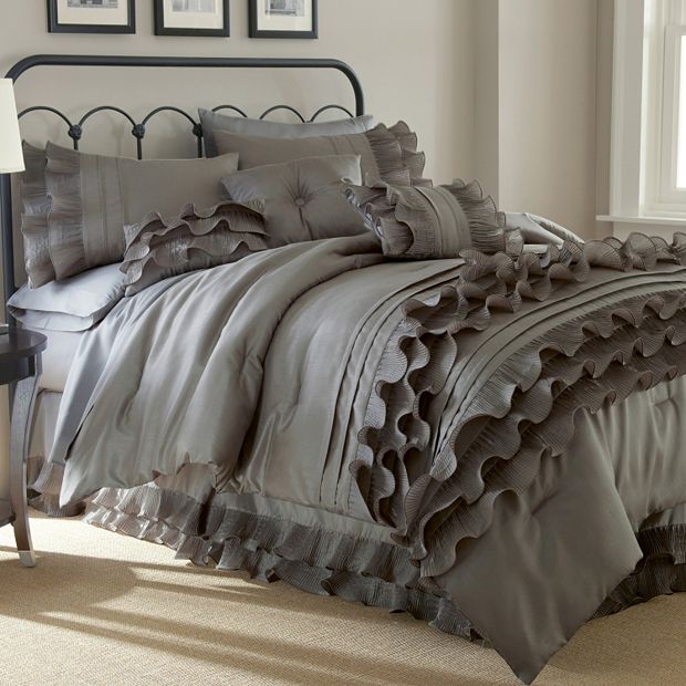 Topaz 24 Piece Comforter Bed in a Bag Pleated Ruffled Designer Embellished  Bedding Set 