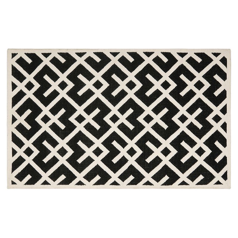 Safavieh Dhurries Broken Lattice Handwoven Flatweave Wool Rug, Black, 6FT Sq