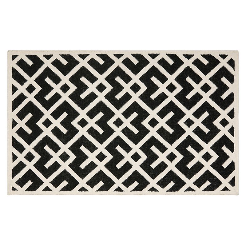 Safavieh Dhurries Broken Lattice Handwoven Flatweave Wool Rug, Black, 6FT Sq