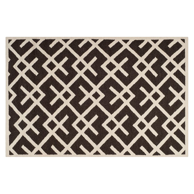 Safavieh Dhurries Broken Lattice Handwoven Flatweave Wool Rug, Brown, 6X9 Ft