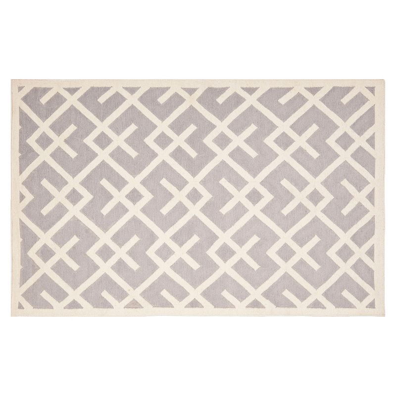 Safavieh Dhurries Broken Lattice Handwoven Flatweave Wool Rug, Grey, 2.5X12 Ft