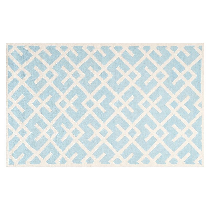 Safavieh Dhurries Broken Lattice Handwoven Flatweave Wool Rug, Light Blue, 6X9 Ft