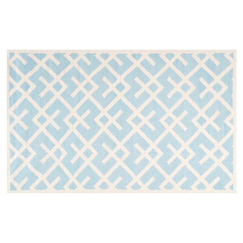 Safavieh Dhurries Broken Lattice Handwoven Flatweave Wool Rug, Light Blue, 6X9 Ft