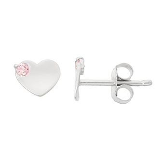 Junior Jewels Kids' Sterling Silver Cubic Zirconia Heart Stud Earrings