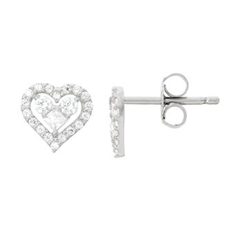Junior Jewels Kids' Sterling Silver Cubic Zirconia Heart Stud Earrings