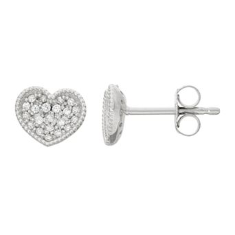 Junior Jewels Kids' Sterling Silver Cubic Zirconia Heart Stud Earrings