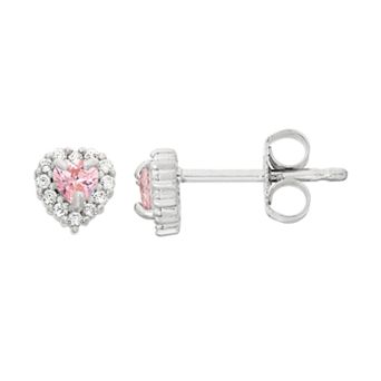 Junior Jewels Kids' Sterling Silver Cubic Zirconia Heart Halo Stud Earrings