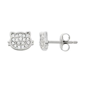 Junior Jewels Kids' Sterling Silver Cubic Zirconia Cat Stud Earrings