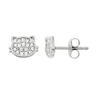 Junior Jewels Kids' Sterling Silver Cubic Zirconia Cat Stud Earrings