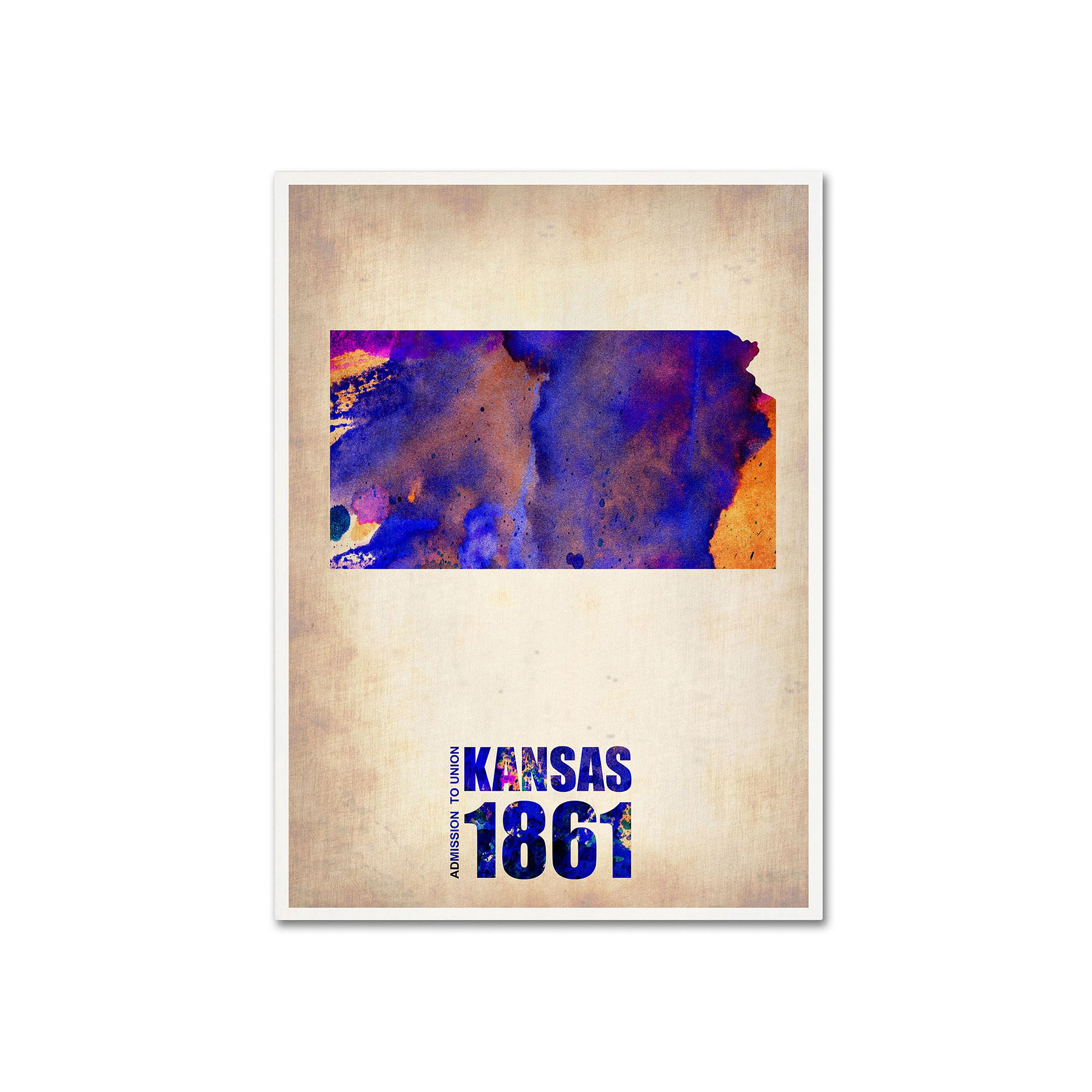 Trademark Fine Art Watercolor State & Date Canvas Wall Art, Kansas