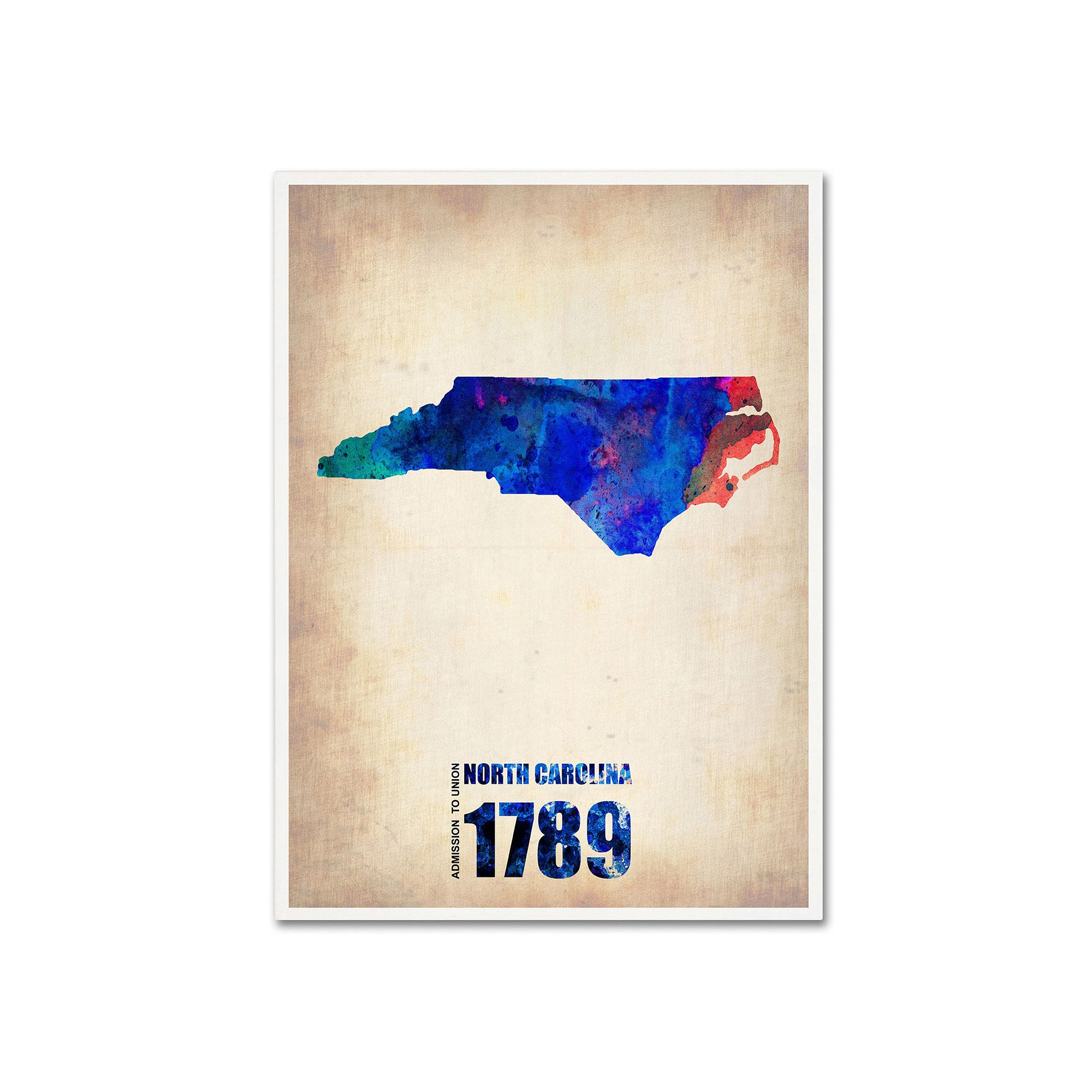 Trademark Fine Art Watercolor State & Date Canvas Wall Art, North Carolina