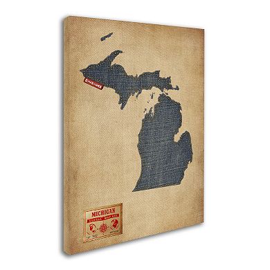 Trademark Fine Art State Denim Map Canvas Wall Art