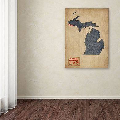 Trademark Fine Art State Denim Map Canvas Wall Art