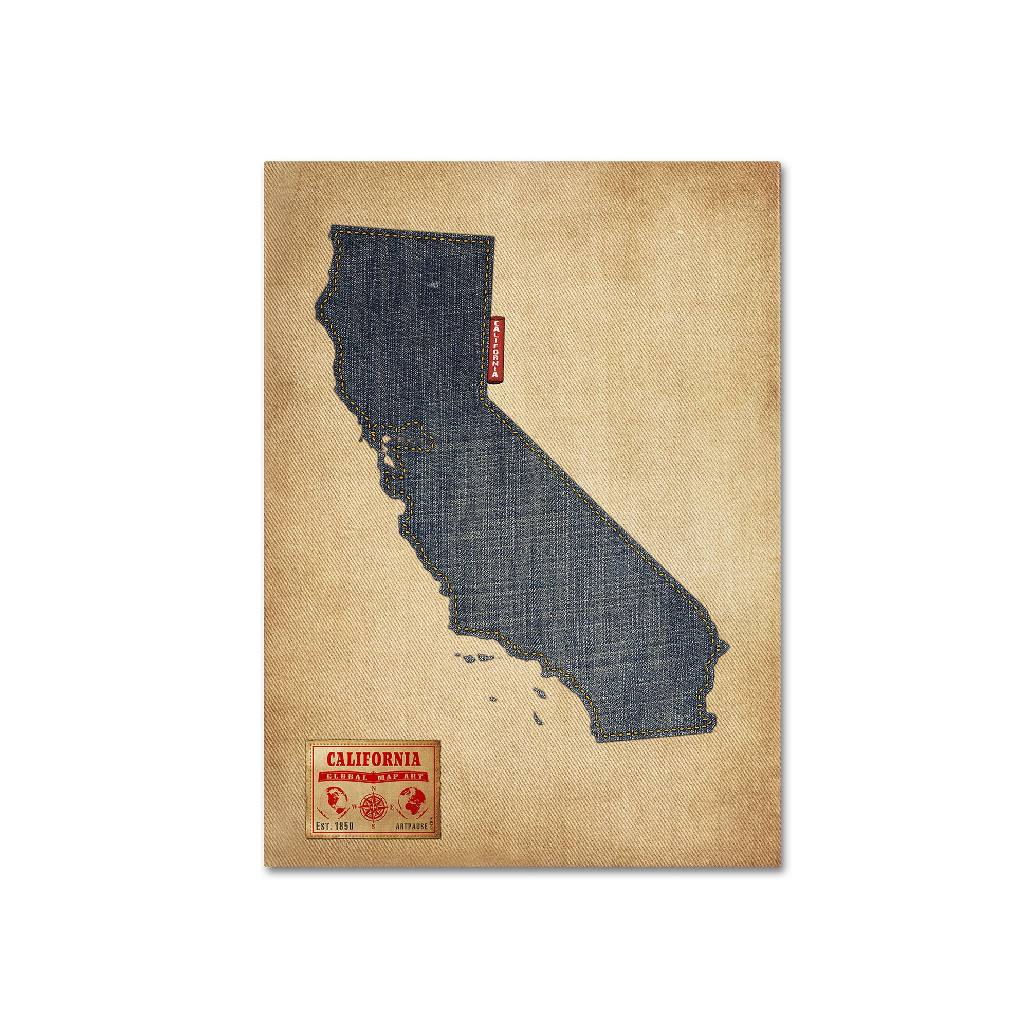 Trademark Fine Art State Denim Map Canvas Wall Art, California