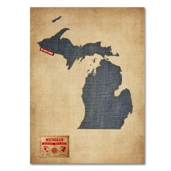 Trademark Fine Art State Denim Map Canvas Wall Art