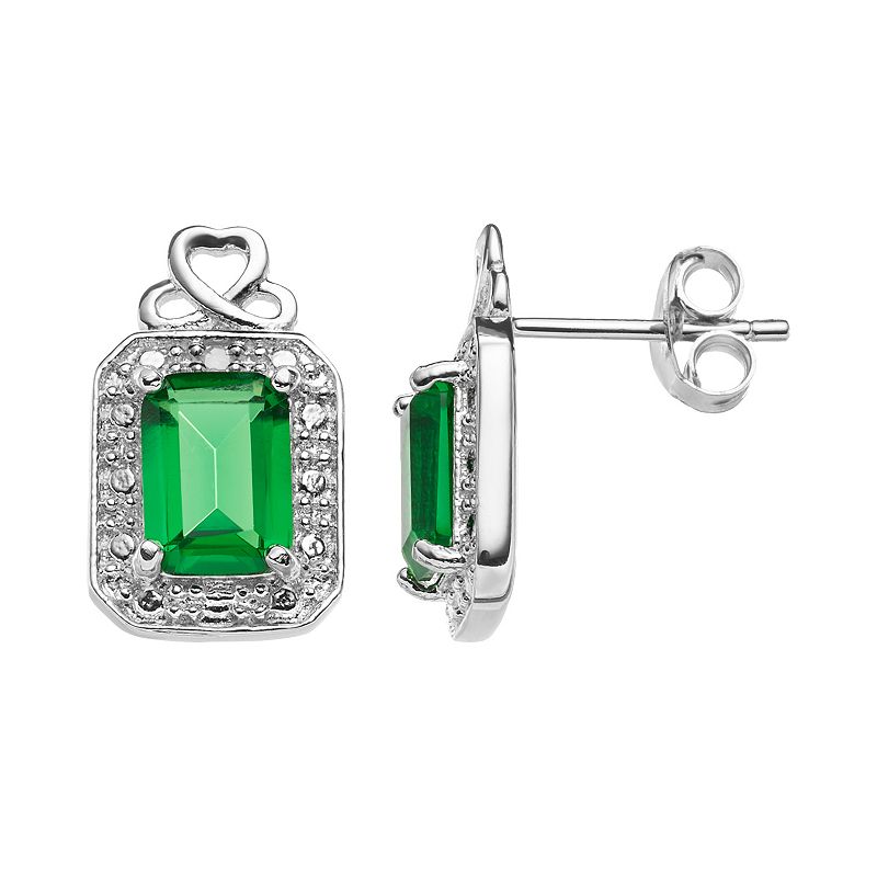 RADIANT GEM Sterling Silver Simulated Emerald Halo Stud Earrings, Womens, 