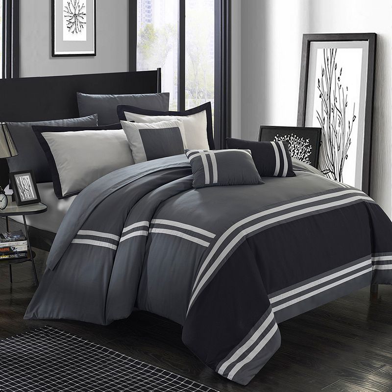 Chic Home Zarah Oversized 10-piece Bedding Set with Sheets, Grey, King