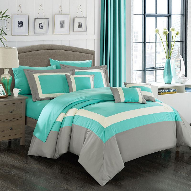 77601467 Chic Home Duke 10-piece Bed Set, Blue, King sku 77601467