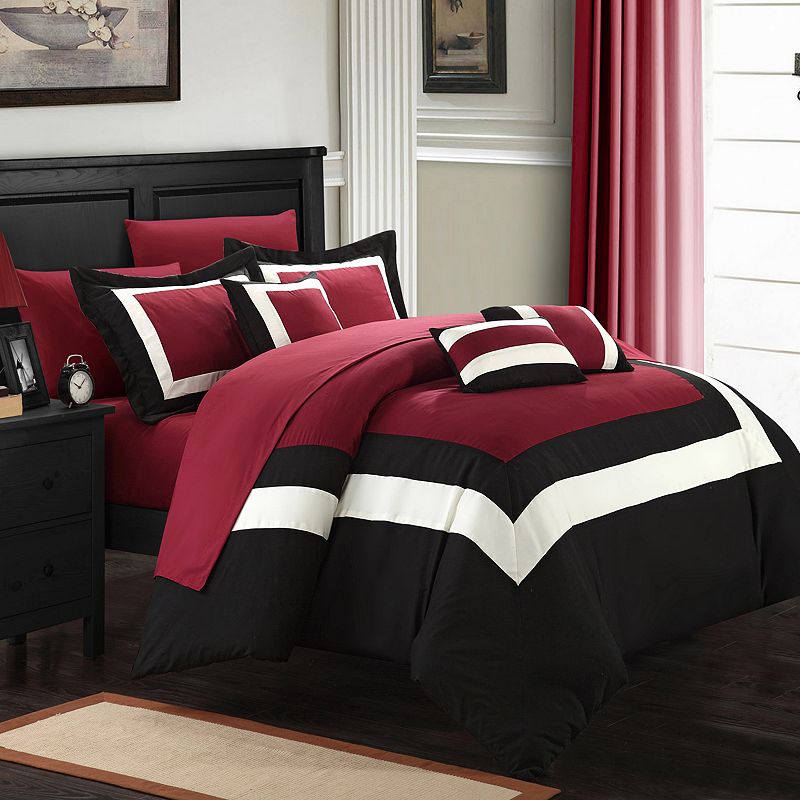 77601479 Chic Home Duke 10-piece Bed Set, Red, Queen sku 77601479