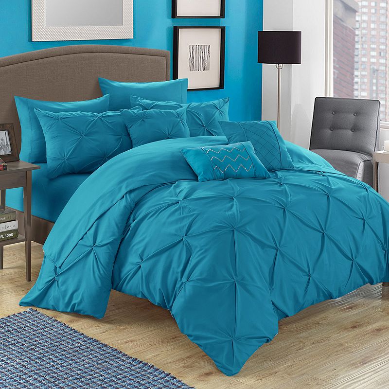 77601579 Chic Home Hannah 10-piece Bedding Set, Blue, Queen sku 77601579